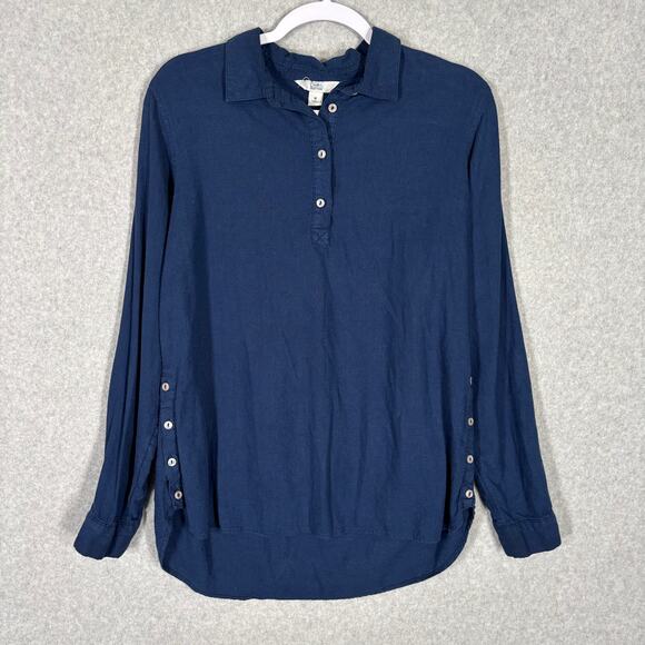 Croft Barrow Top Womens Medium Navy Linen Popover Tunic Lagenlook Blouse Flowy‎ - Picture 1 of 9